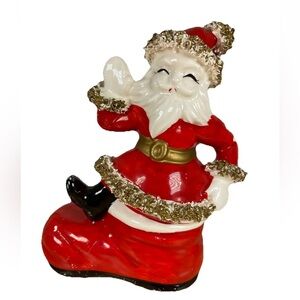 Arnart Creations Japan Vintage all ceramic Santa Claus in boot 7517 Christmas